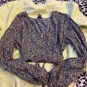 Leopard print crop top with open tie back
